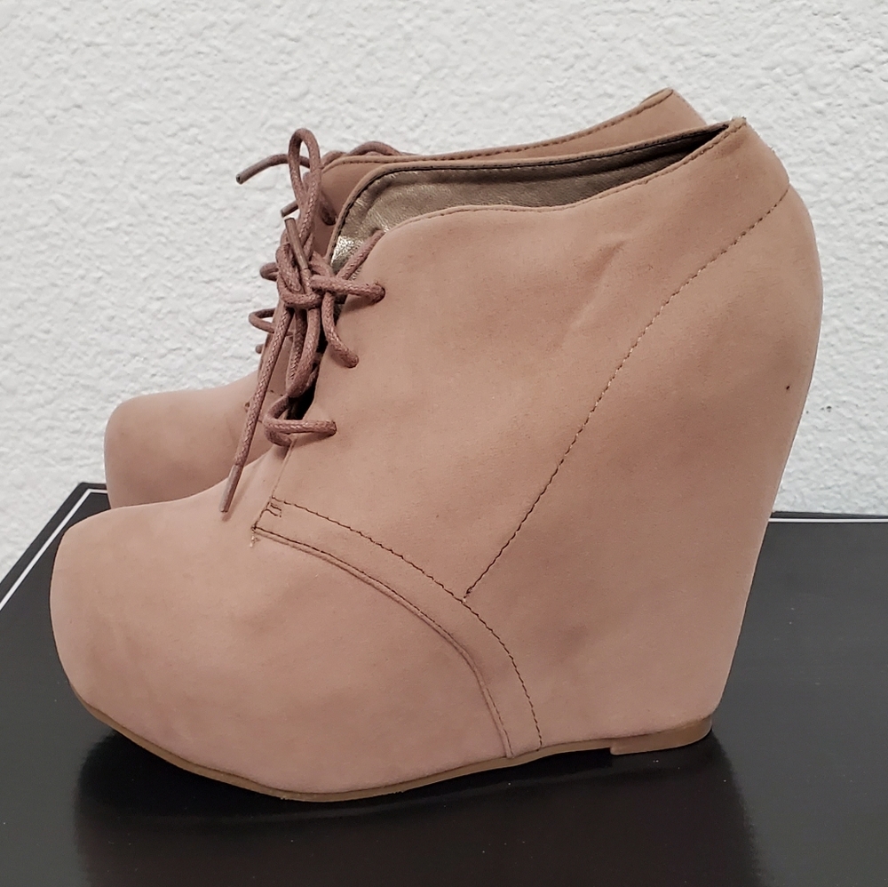Taupe wedge booties